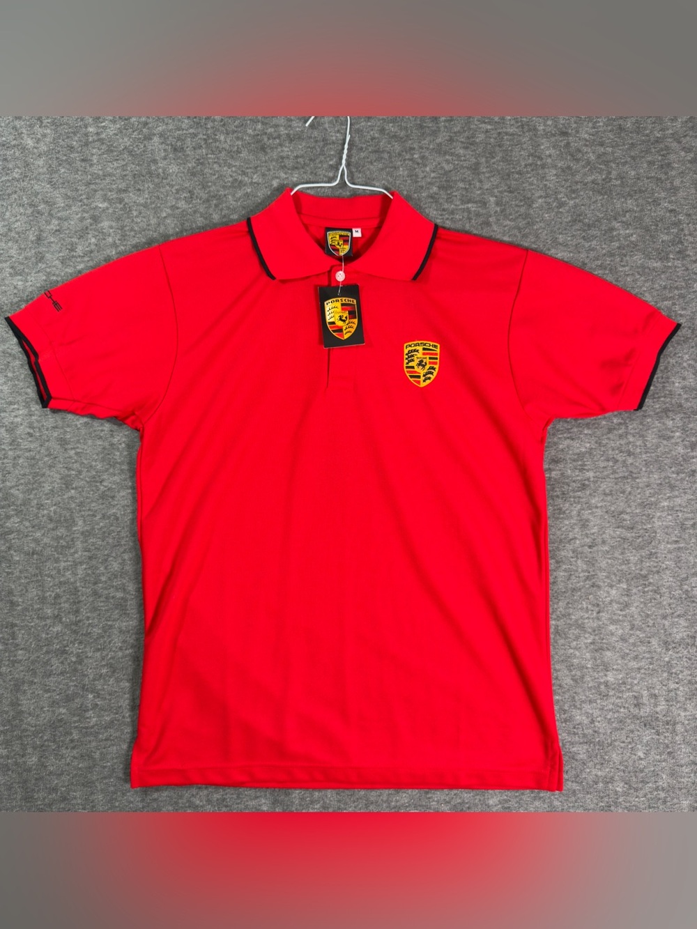 Porsche Men's Red Polo Shirt Size M Embroidered Crest Logo Cotton
NWT